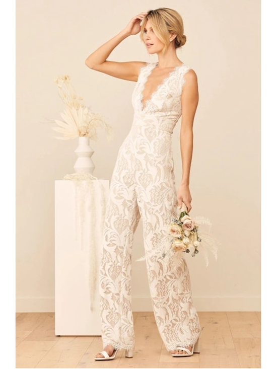 Lulus Pants - NWT Lulu’s Enamored With You White Lace Wide-Leg Jumpsuit